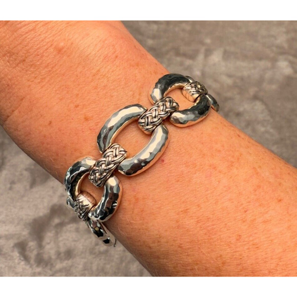 Brighton Interlok Woven LInk Link Bracelet Adjustable 7-8" Boho Braided Hammered - Picture 2 of 5